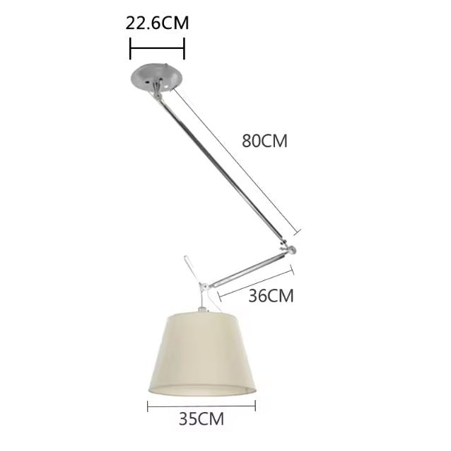 Dimensions d’une suspension orientable avec bras articulé, idéale pour ajuster l’éclairage avec précision dans toutes les pièces.