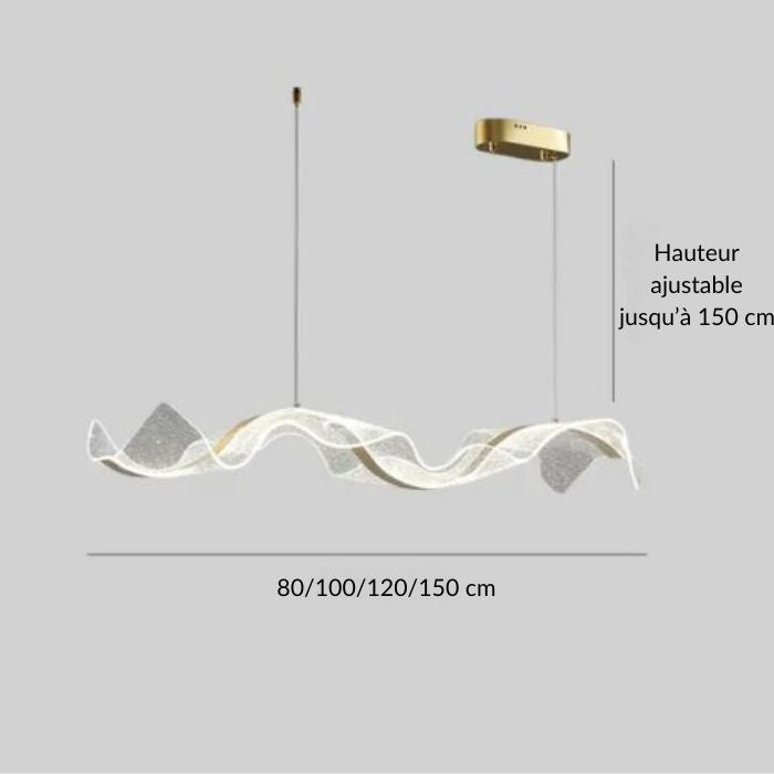 Dimensions de la suspension voile avec hauteur ajustable jusqu’à 150 cm, disponible en plusieurs longueurs pour tout type d’espace.