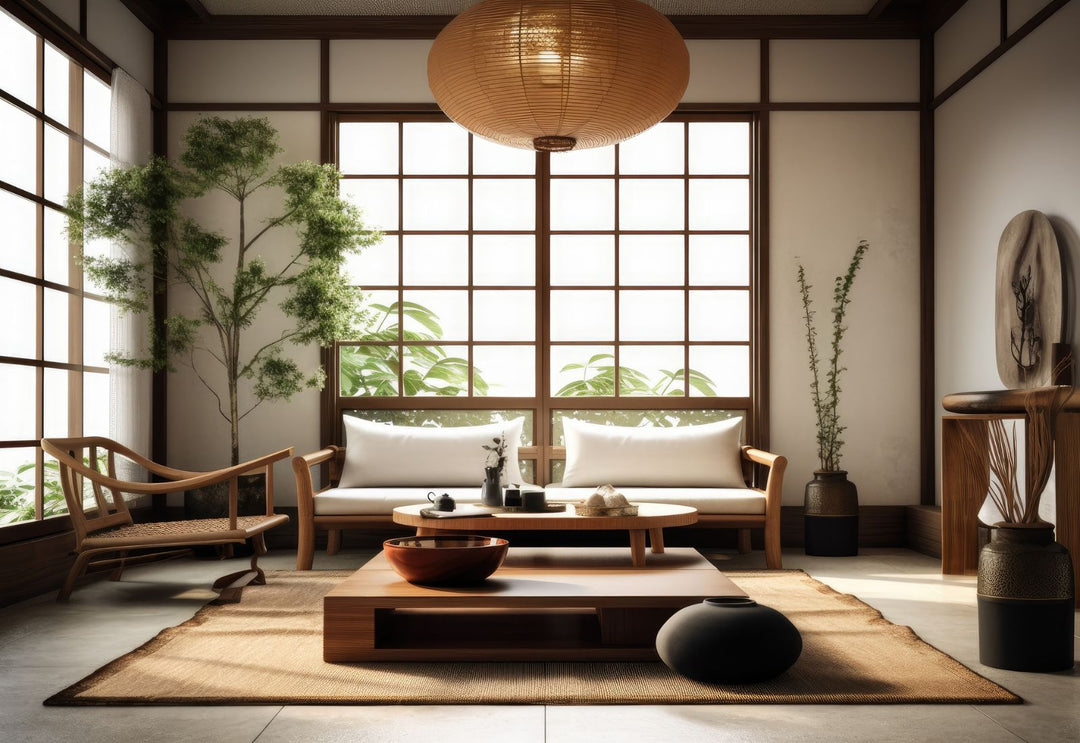 Suspension japonaise en papier et bois diffusant une lumière douce, parfaite pour créer un intérieur apaisant au style zen ou Japandi.