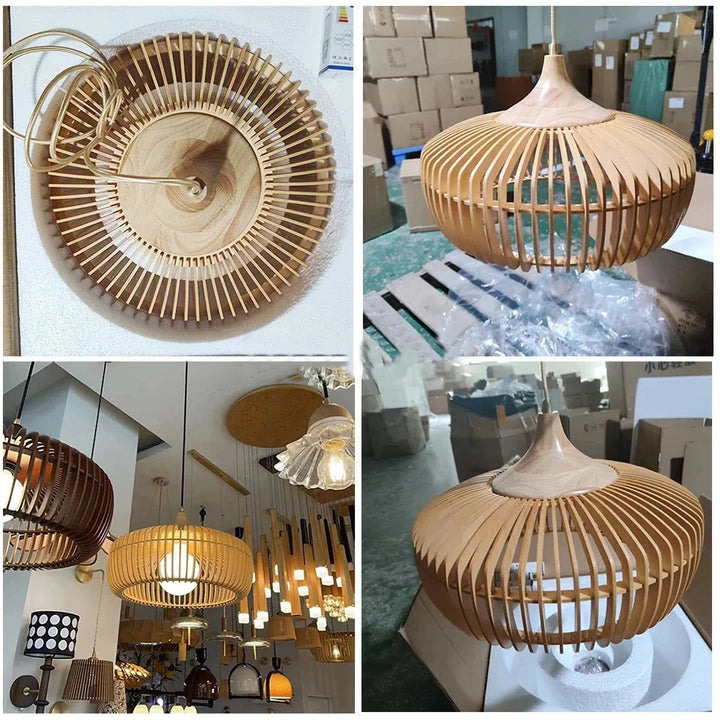 Suspension Tambour Scandinave Ajouré en Bois