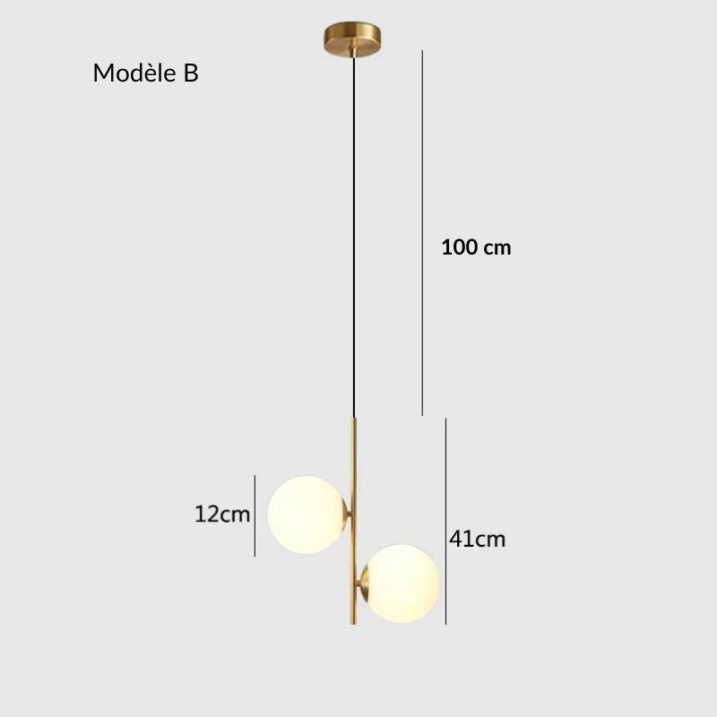 Cote et dimensions du modèle B de cette lampe à suspension pour une installation facilitée.
