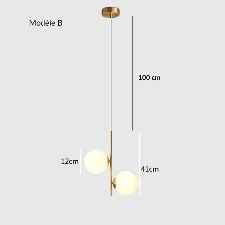 Cote et dimensions du modèle B de cette lampe à suspension pour une installation facilitée.
