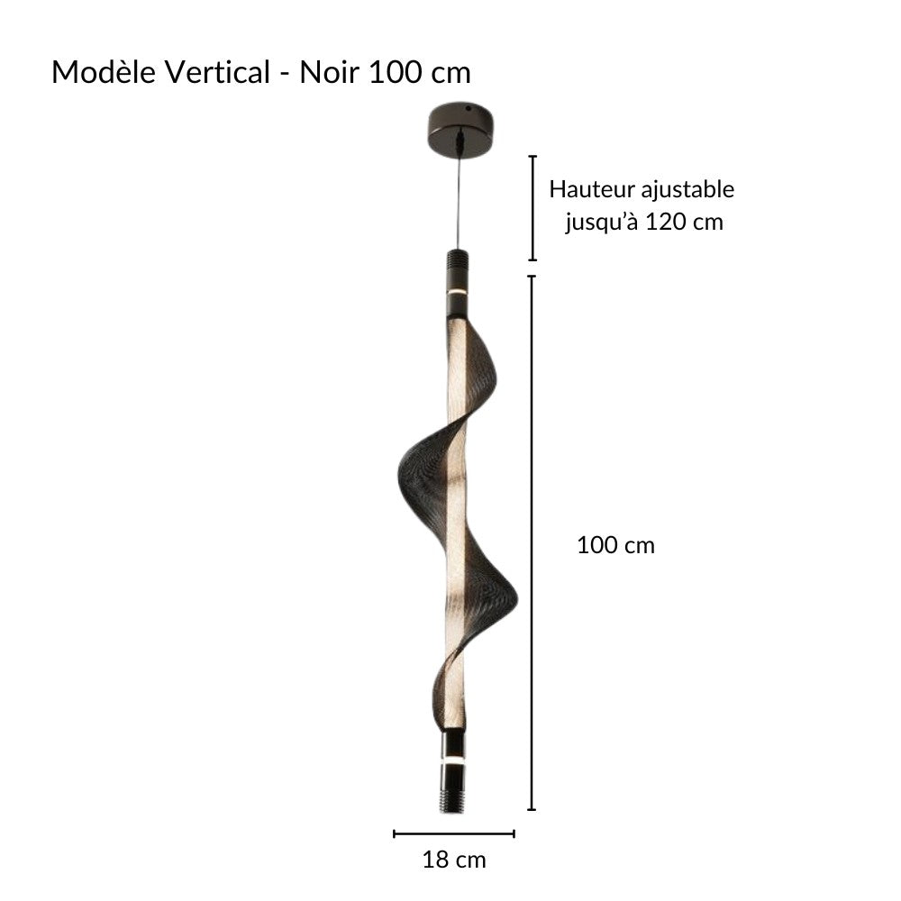 Schéma coté indiquant la hauteur d'une suspension LED verticale moderne.