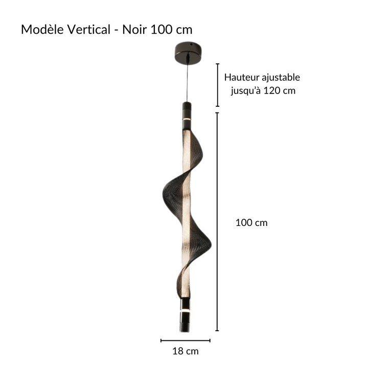 Schéma coté indiquant la hauteur d'une suspension LED verticale moderne.