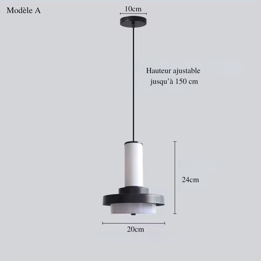 Modèle noir et blanc de la suspension colonne à disque, 24 cm de haut avec câble ajustable jusqu’à 150 cm