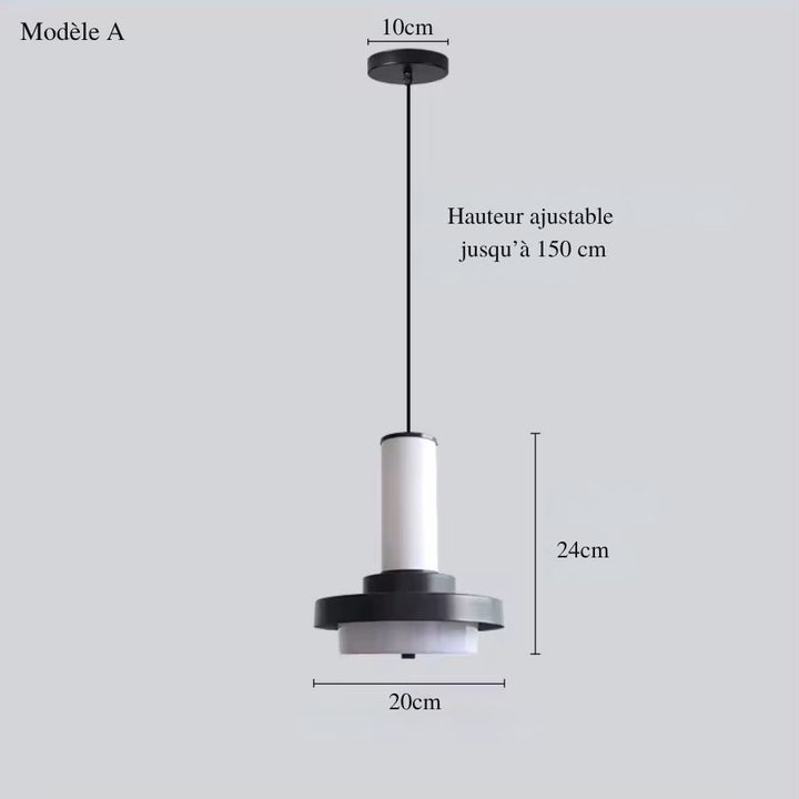 Modèle noir et blanc de la suspension colonne à disque, 24 cm de haut avec câble ajustable jusqu’à 150 cm