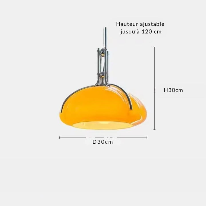 Dimensions du modèle dôme orange de 30 cm avec armature chromée, réglable en hauteur jusqu’à 120 cm
