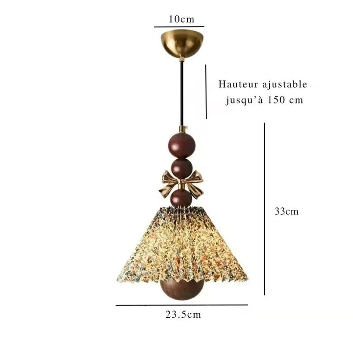 Dimensions de la suspension florale plissée en tissu et bois, 33 cm de haut avec câble ajustable jusqu’à 150 cm