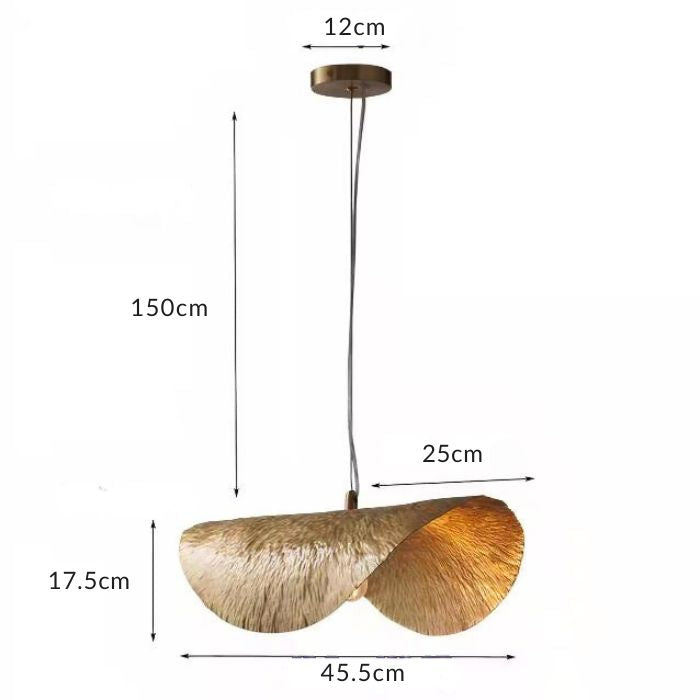 Dimensions détaillées de la suspension lotus dorée, idéale pour une décoration inspirée des feuilles de lotus.