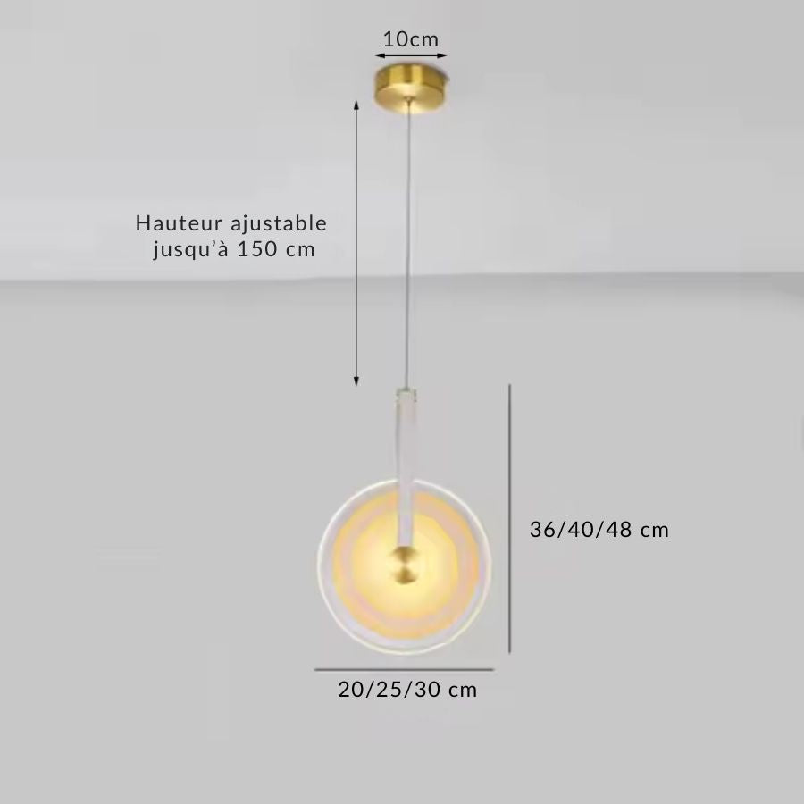 Dimensions de la suspension médaillon en verre à lanière en cuir, disponible en plusieurs tailles avec hauteur ajustable