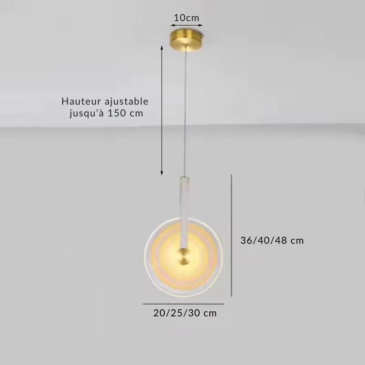 Dimensions de la suspension médaillon en verre à lanière en cuir, disponible en plusieurs tailles avec hauteur ajustable