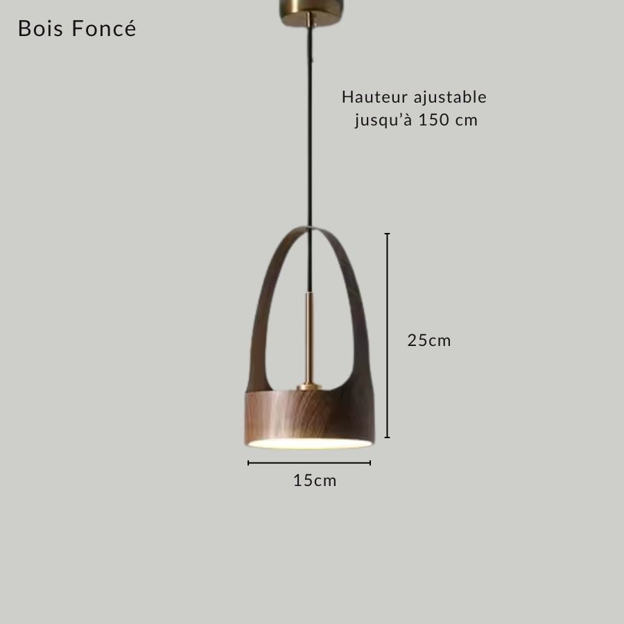 Version effet bois foncé avec arche sculpturale et diffuseur rond, dans un esprit moderne et raffiné
