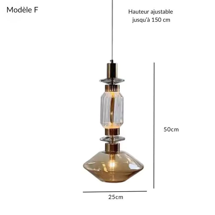 Silhouette épurée en verre transparent et fumé pour le modèle F de 50 cm au caractère Art déco