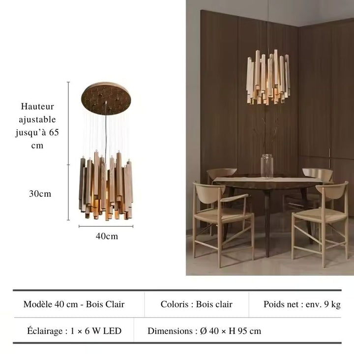 Version compacte de 40 cm en bois clair, avec tasseaux suspendus et inspiration naturelle contemporaine