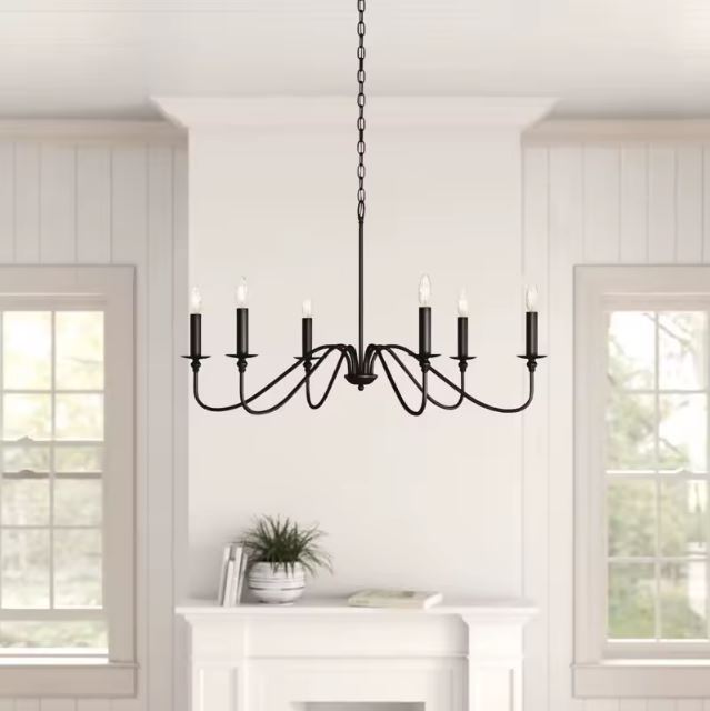 Lustre chandelier noir aux lignes ondulées au style contemporain raffiné et inspiration design intemporelle.