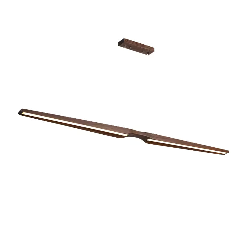 Lustre noyer marron foncé à ligne sculpturale LED, au design minimaliste et contemporain