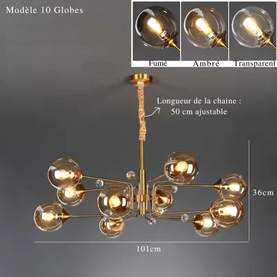 Avec ses 10 globes lumineux et sa structure dorée, ce lustre Spoutnik au style atomique affiche 101 cm de largeur.