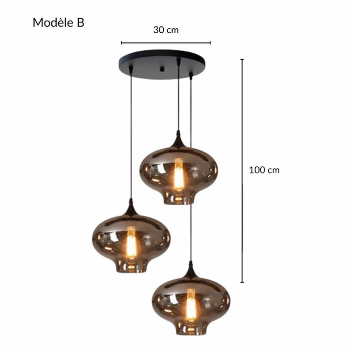 Modèle compact de suspension en verre fumé moderne à trois suspensions étagées.