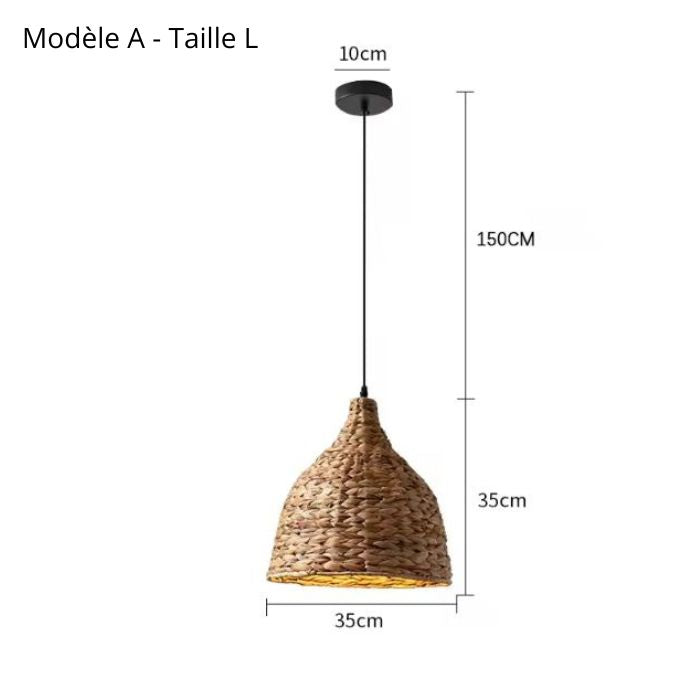 Petite suspension en rotin modèle A taille L avec silhouette généreuse et esprit bohème contemporain