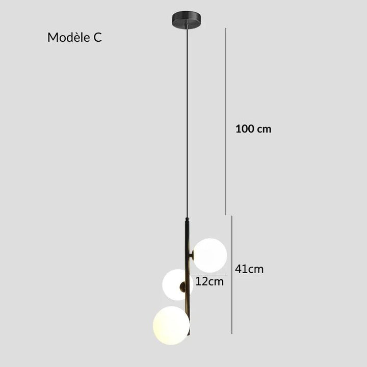 Plan technique avec mesures de l'éclairage à sphères pour une intégration parfaite en intérieur.