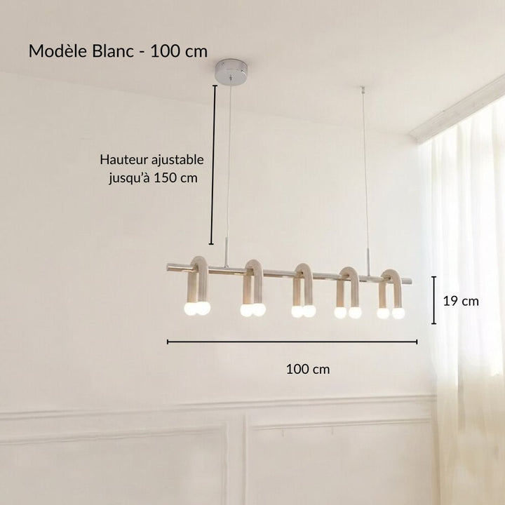 Plan coté et spécifications de dimensions pour la version de suspension linéaire blanche à arches en version 100 cm