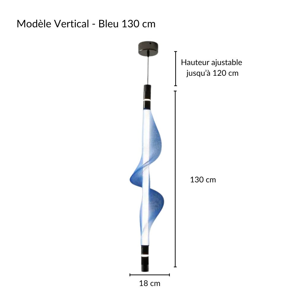 Schéma explicatif des hauteurs de câble pour une suspension LED verticale.