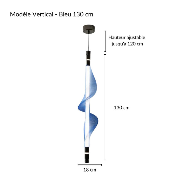 Schéma explicatif des hauteurs de câble pour une suspension LED verticale.