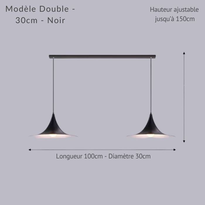 Modèle double noir 30 cm sur barre de 100 cm, avec hauteur ajustable pour îlot ou table.
