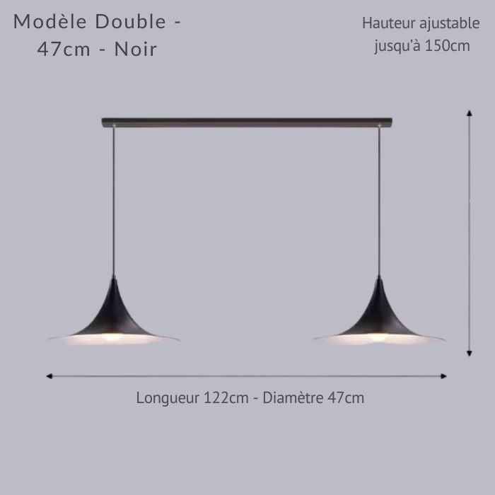 Modèle double noir 47 cm, composition linéaire de 122 cm adaptée à un espace repas contemporain.