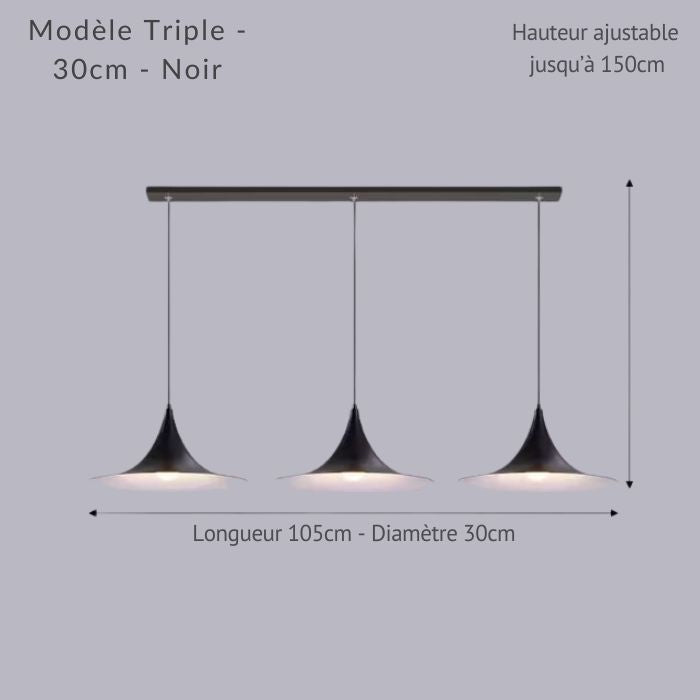 Vue d’ensemble du modèle triple noir 30 cm, format linéaire 105 cm pour table ou îlot.