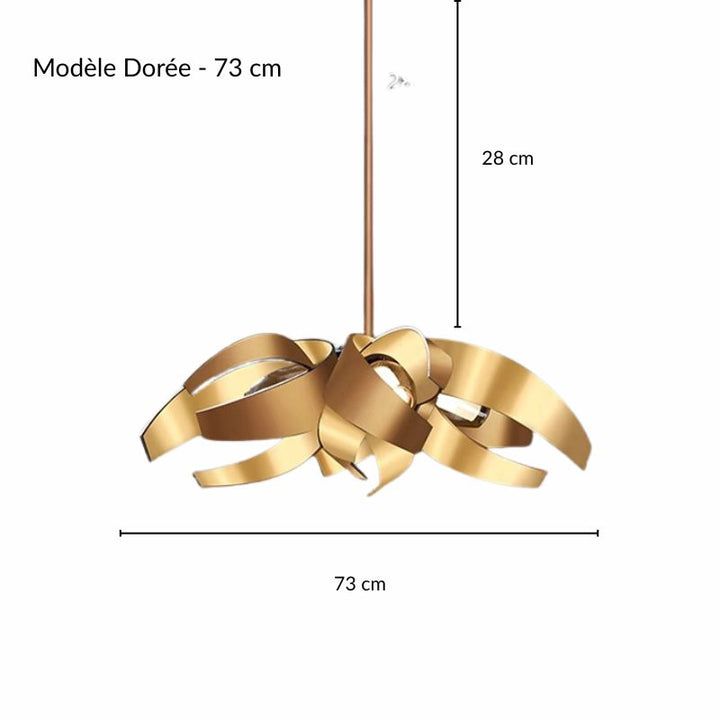 Schéma technique avec mesures de la suspension dorée 73 cm pour agencement intérieur.