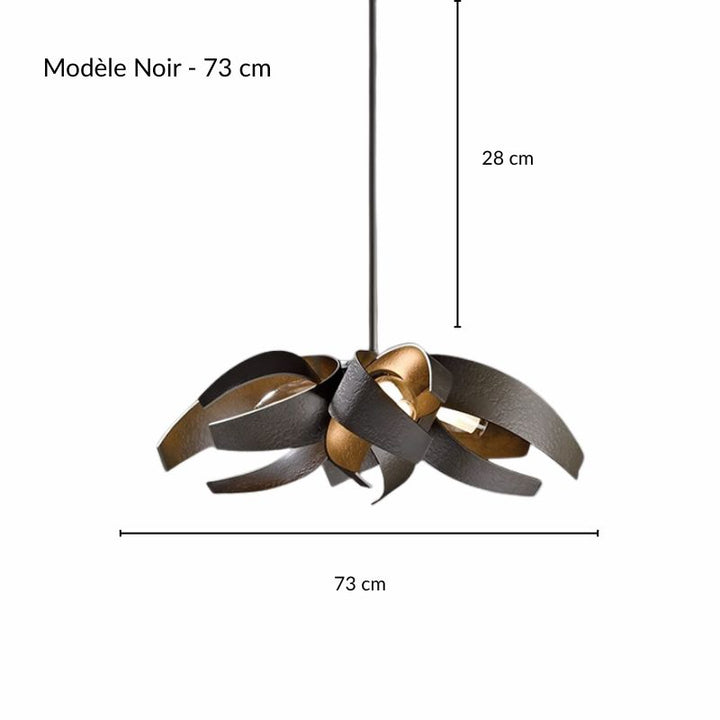 Schéma technique et dimensions du modèle de suspension noire 73 cm en métal.