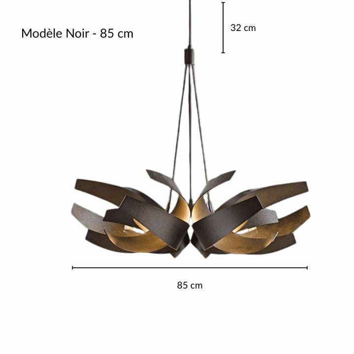 Plan technique coté du modèle de suspension noire 85 cm avec structure en métal.
