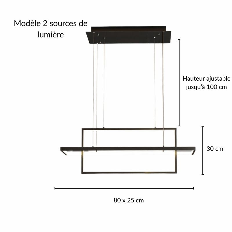 Schéma technique détaillé indiquant les dimensions de la suspension barre à cadres pour un montage sur mesure.