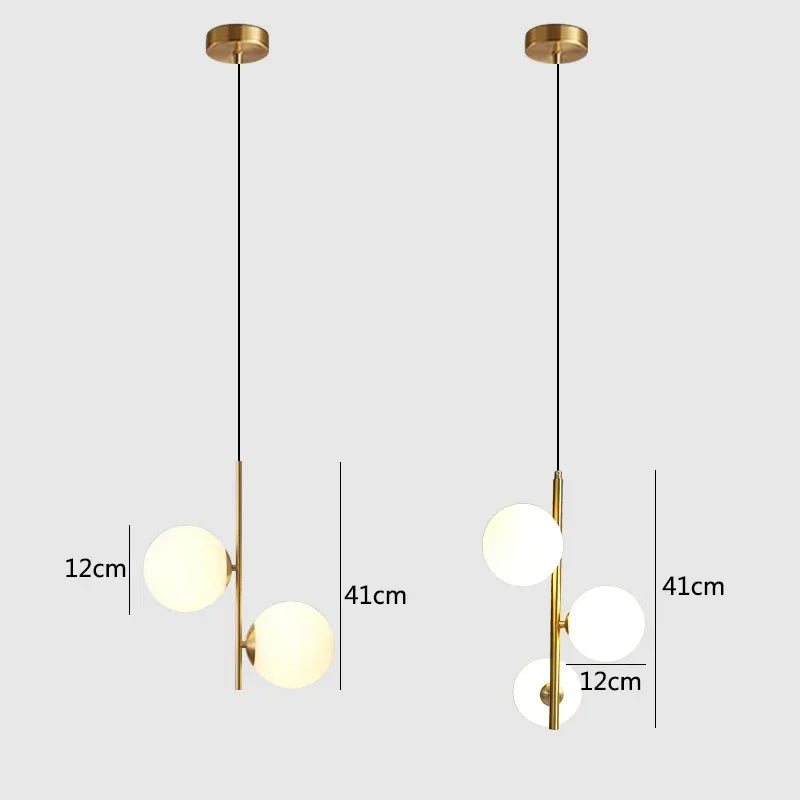 Schéma technique illustrant les dimensions précises de la suspension multi-sphères nordique.