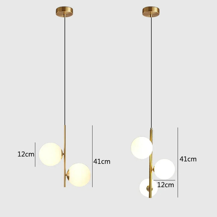 Schéma technique illustrant les dimensions précises de la suspension multi-sphères nordique.