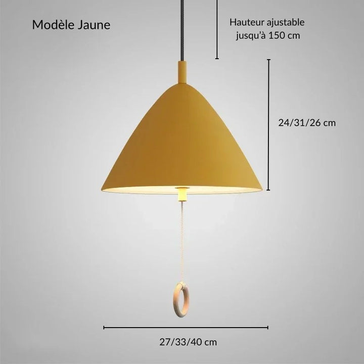 Fiche des dimensions techniques pour la suspension LED jaune style danois.