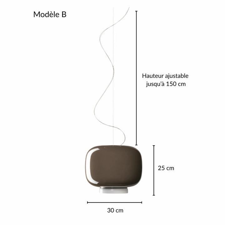 Fiche technique et dimensions du modèle B de la suspension Monolithe Space Age laquée marron taupe.