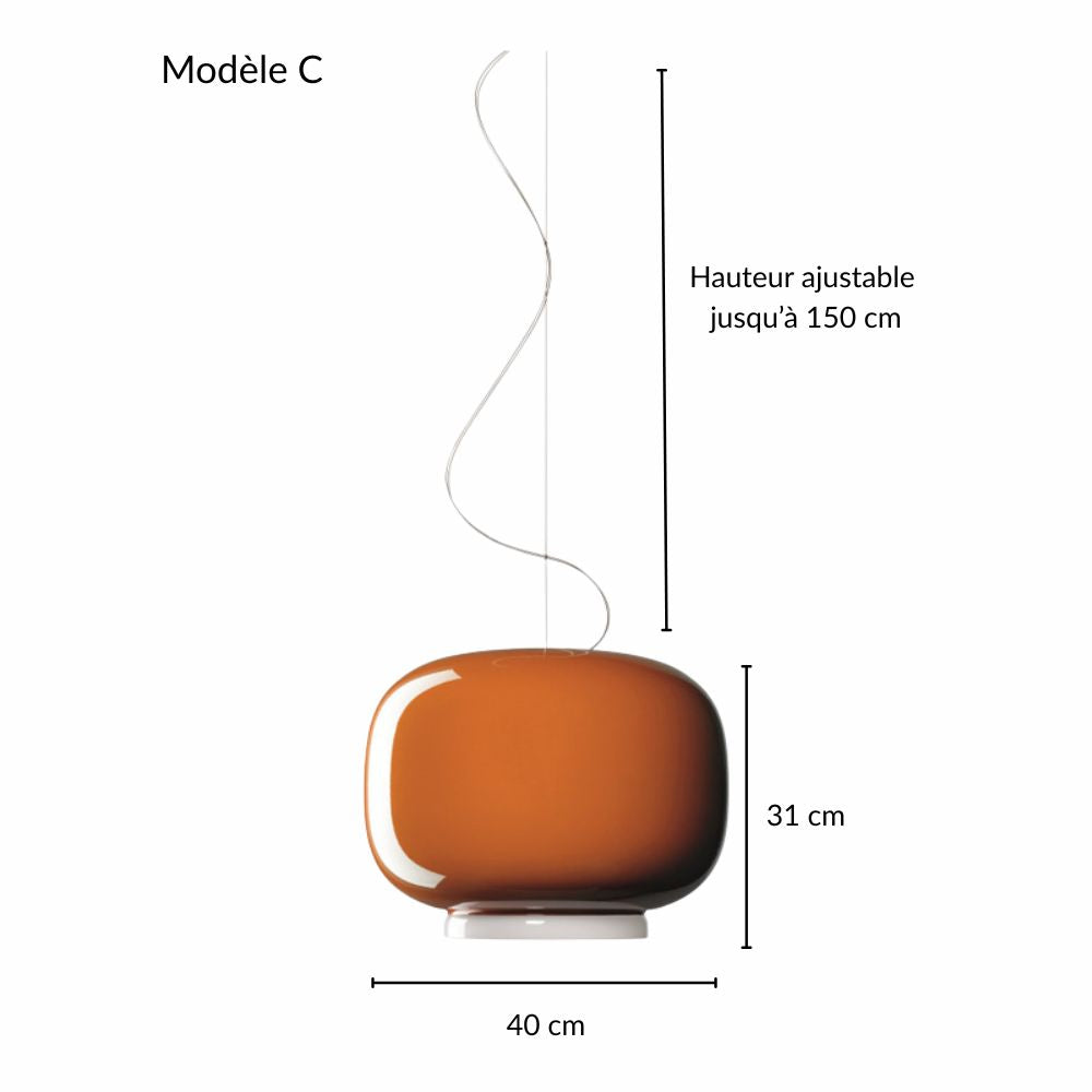 Plan technique coté du modèle C de la suspension Monolithe Space Age laquée orange.