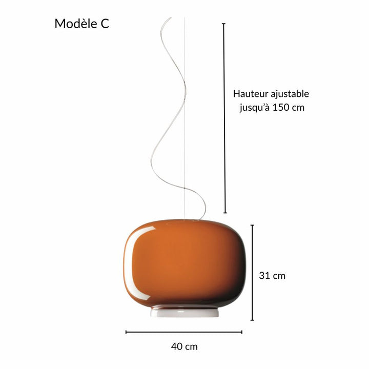 Plan technique coté du modèle C de la suspension Monolithe Space Age laquée orange.