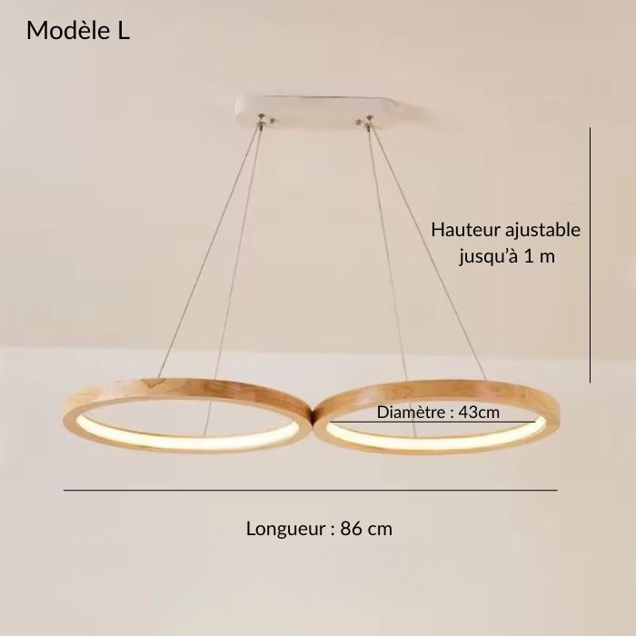 Suspension anneau bois LED modèle L – élégance naturelle en 43 cm.