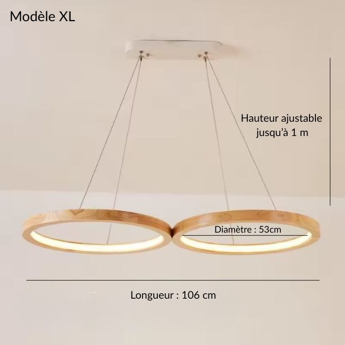 Suspension anneau bois XL de 53 cm – idéale pour une salle à manger chaleureuse.