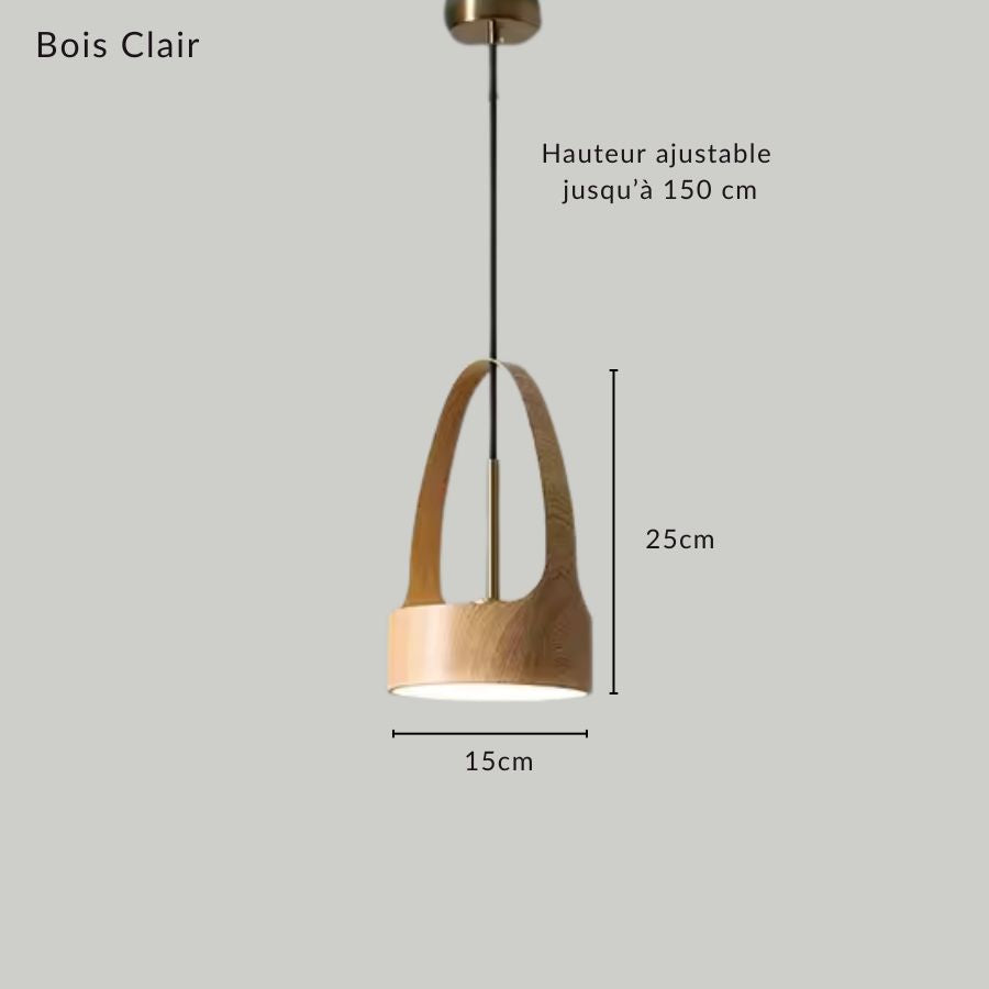 Suspension à arche métallique effet bois clair de 25 cm, au design organique et contemporain
