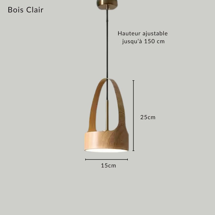 Suspension à arche métallique effet bois clair de 25 cm, au design organique et contemporain