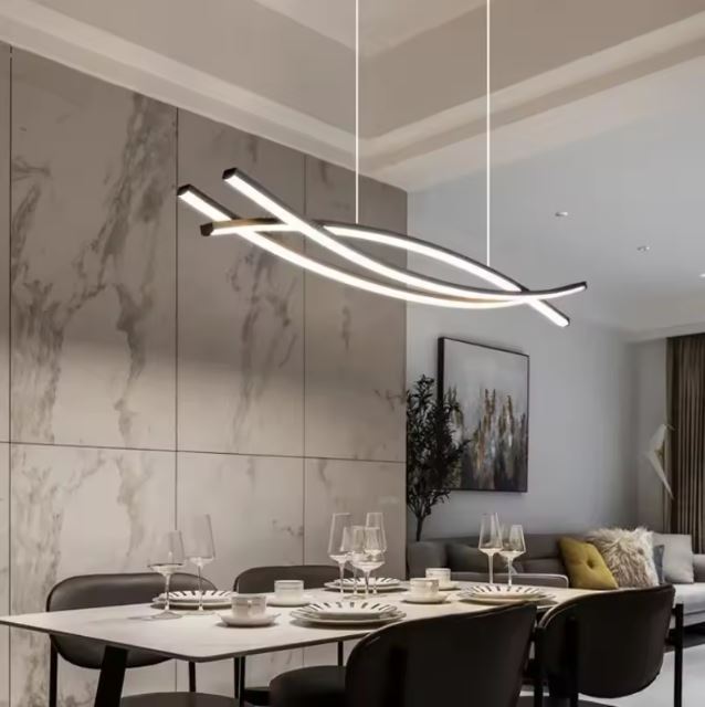 Suspension barre luminaire minimaliste, parfaite pour illuminer une salle à manger moderne avec style et élégance.