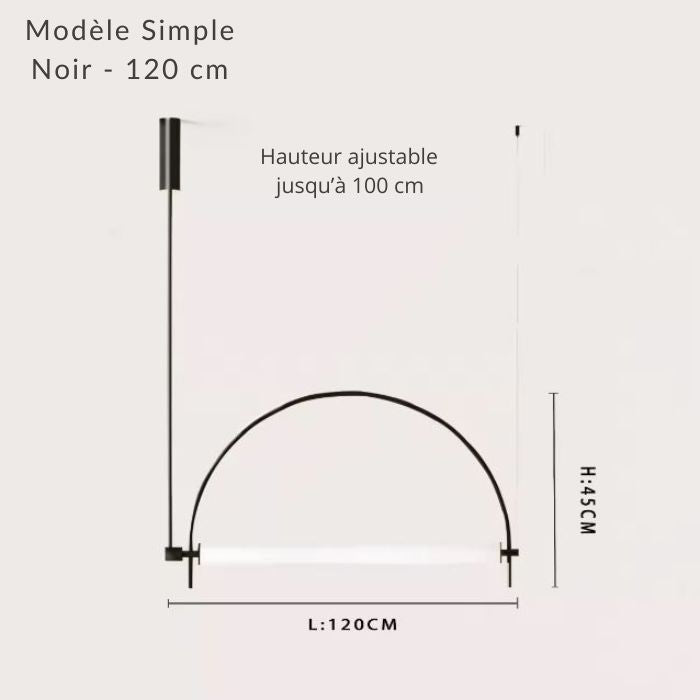 Schéma suspension barre simple noire 120 cm, avec ligne épurée et allure design italien moderne.