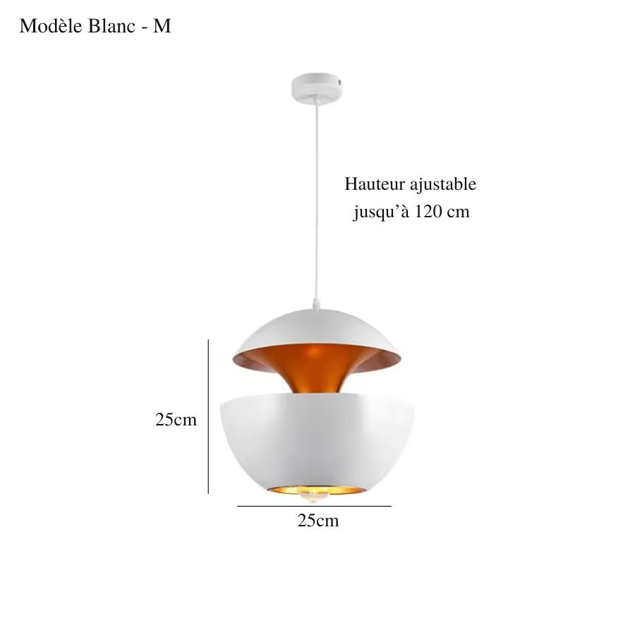 Version blanche 25 cm à double coque métallique et intérieur cuivré, avec hauteur ajustable jusqu’à 120 cm