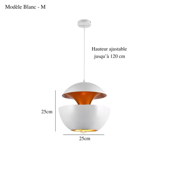 Version blanche 25 cm à double coque métallique et intérieur cuivré, avec hauteur ajustable jusqu’à 120 cm