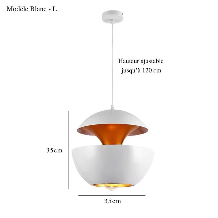 Grande suspension blanche de 35 cm au design sphérique rétro, dotée d’une double coque métallique