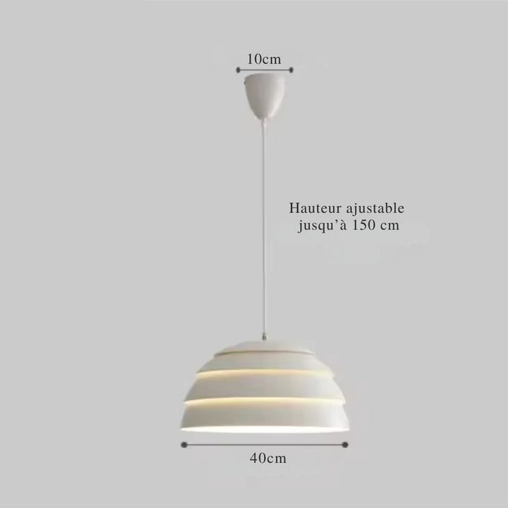 Suspension blanche à abat-jour en strates superposées, design scandinave minimaliste de 40 cm